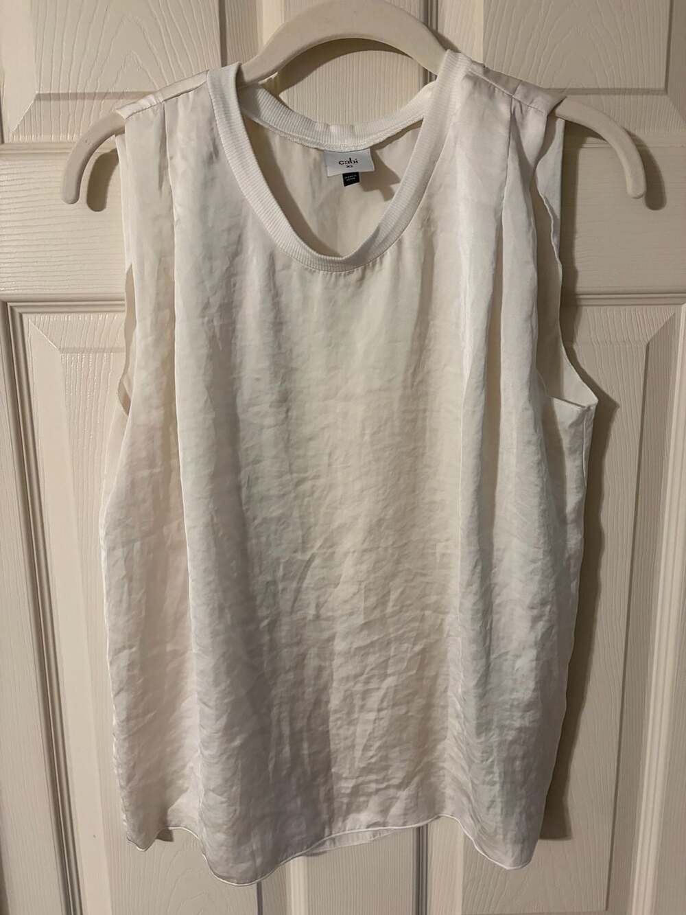 cabi Serenity Tee White Satin Sleeveless Top Size XS